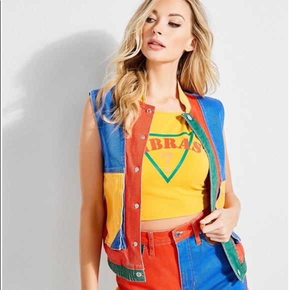 New GUESS x J BALVIN Colorblocked Denim Vest - Picture 1 of 5